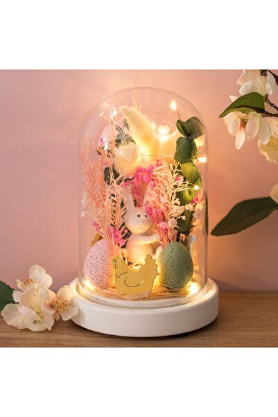 OEM Cupola Decorativa de Paste din Sticla cu Flori Artificiale Iepuras & LED ...