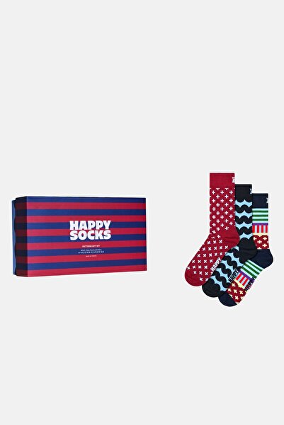 Happy Socks - Multi-Colored Mixed Patterned 3-Piece Cotton Sock Set