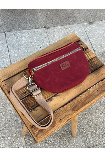 Atelier Lapina Bordo (Kiremit Detaylı) / Kelebek Astar Mumlu Kanvas Çapraz Ça...