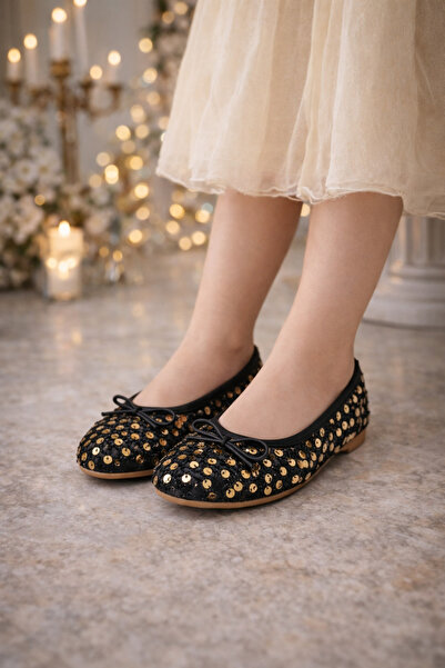 META TREND Kız Çocuk Altın Pullu Simli Günlük Rahat Yumuşak İç tabanlı Şık Babet