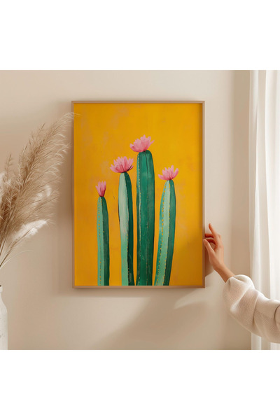 Tuba Decor Jednodijelna drvena slika kaktusa u šarenom okviru