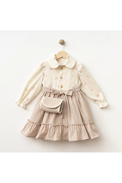 zehracatasariim Bayrama Özel Pudra Renk Balon Kol Çiçek Detaylı Kız Çocuk Elb...