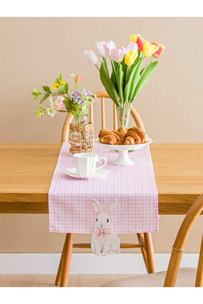LC Waikiki Pink Plaid Rabbit Printed Table Runner 35X150 cm