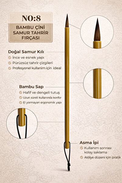 YOOS No:8 Bambu Saplı Doğal Samur Kıllı Çini Tahrir Fırçası