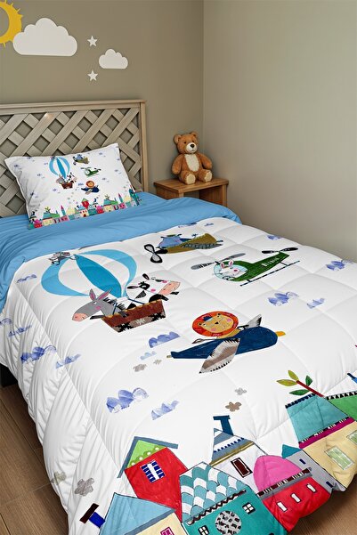 EVPANYA Единично одеяло и калъфка за възглавница с мотив самолет