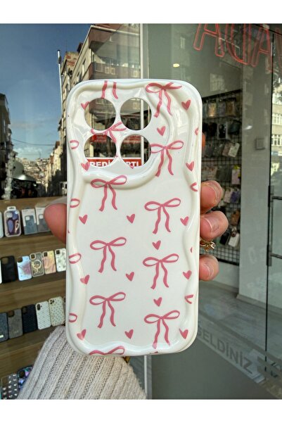 OVADA redmi note 14 pro 5g uyumlu fiyonk ve kalp desenli dalgalı kenarlı sili...