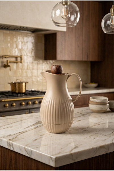 ZALA Fancy Saudi Style Beige 1L Vacuum Thermos Flask | Glass Liner | Wooden P...