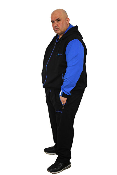 Ramon Miele Men's Large Size Hooded Color Zippered Tracksuit Set