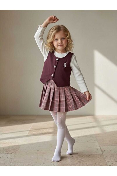 KİDSROOM Gabardine 3-Piece Set with Pleated Skirt Vest