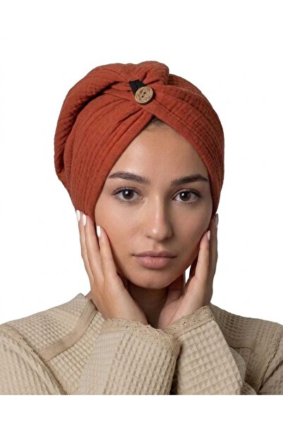 Mia Mina Home Baby 4 Kat Müslin %100 Pamuk Kiremit Renk Kadın Saç Bonesi / Sa...