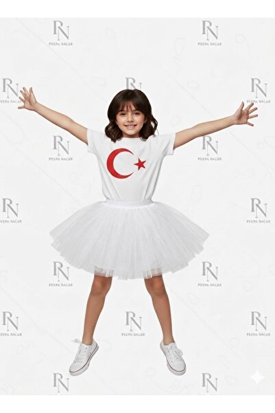 NACAR STYLİSH طقم تي شيرت وتنورة للفتيات بتصميم العلم التركي مطبوع