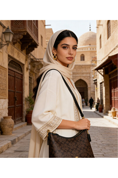 Coa حقيبة يد هوبو بقاعدة بنية داكنة ونقش أسود على شكل حرف C.