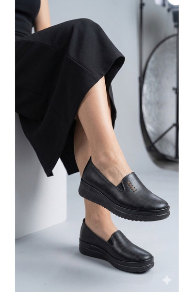 uway Kadın Siyah Rahat Kalıp Ortopedik Taban Anne Ayakkabısı Günlük Ayakkabı