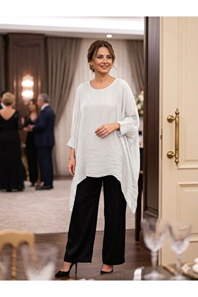 AYASOFYA OTANTIK Tunica de damă italiană albă cu guler rotund și model simplu...