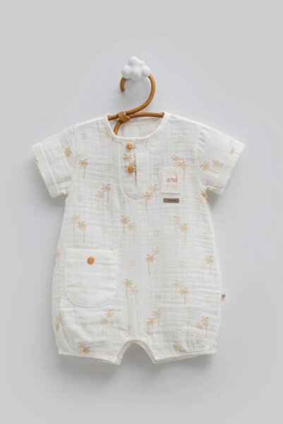 Caramell 100% Cotton Muslin Baby Boy Palm Patterned Romper Jumpsuit