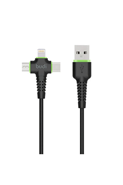 Budi كابل 3 في 1 شحن سريع و نقل البيانات 3 أمبير Lightning + Type-C + Micro U...
