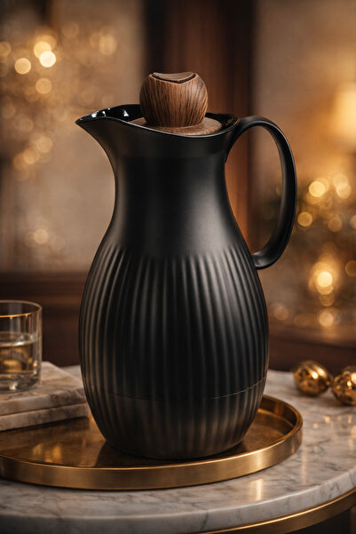 ZALA Fancy Saudi Style Black 1L Vacuum Thermos Flask | Glass Liner | Wooden P...