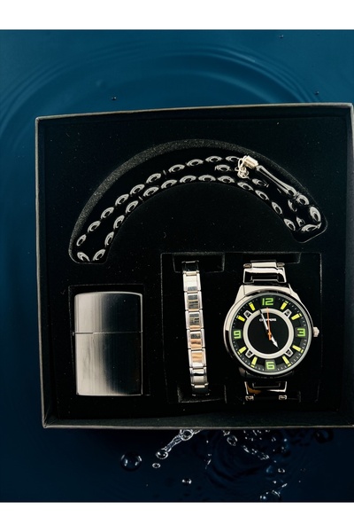 Choppers Erkek Kol Saati Seti Metal Kordon Saat Çelik Bileklik Çakmak Tesbih ...