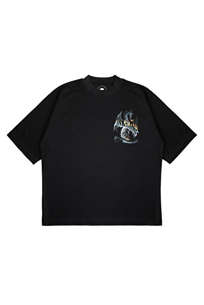 PURE EFFECT Unisex Oversize ALL SAINT DRAGON Baskılı Boxy Fit Kalın Kumaşlı (...