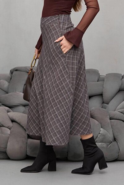 Ecenin Favorileri High Waist Plaid Layered Fish Skirt
