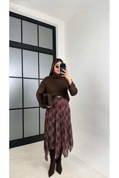 Look Kadıköy Asimetrik Ekose Desenli Tül Etek