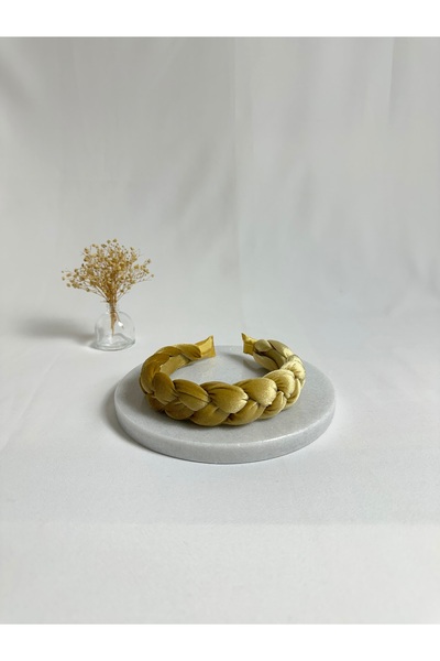 MegssStore ربطة شعر صفراء مضفرة بـ مخمل تاج