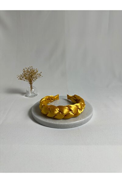 MegssStore ربطة شعر من الساتان المضفر باللون الأصفر الخردلي