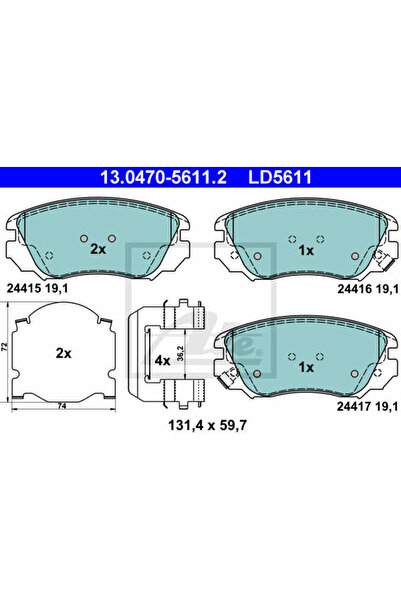 Ate Σετ τακάκια φρένων, δισκόφρενο 13.0470-5611.2