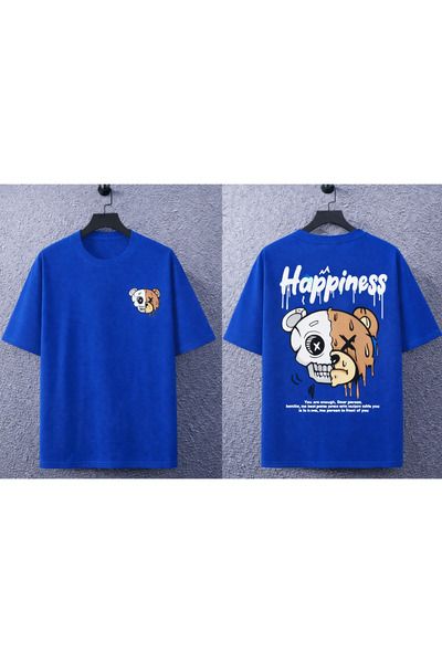 MARKATEM Oversized Short Sleeve Unisex Happynes Printed Street Sytil T-Shirt