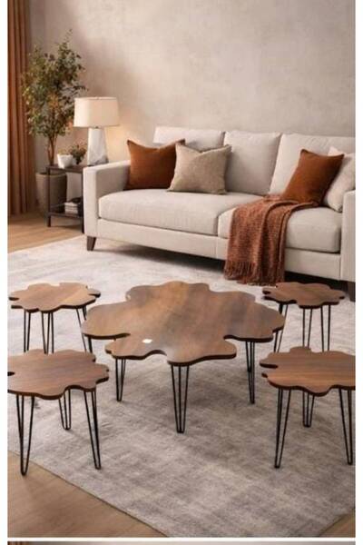 lmstabda طقم طاولة قهوة خشبية مع 5 طاولات خدمة