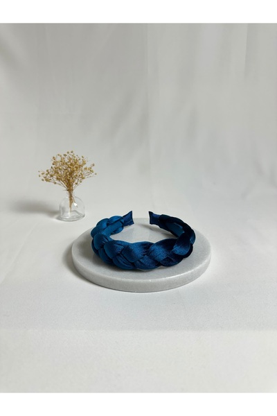 MegssStore ربطة شعر مجدولة باللون الأزرق البترولي بتصميم مخمل تاج