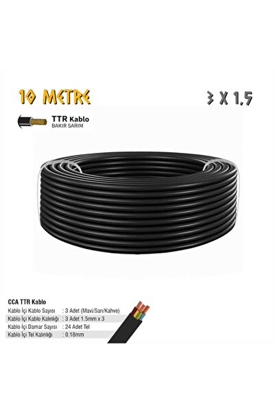 SGS Elektrik Tesisat Kablosu - 3x1.5 CCA TTR 24x0.18 - Siyah - 10 mt.