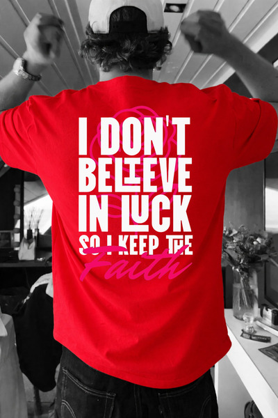 LORVEX Oversized T-Shirt 100% Cotton Size Comfortable Fit Believe in Luck Pri...