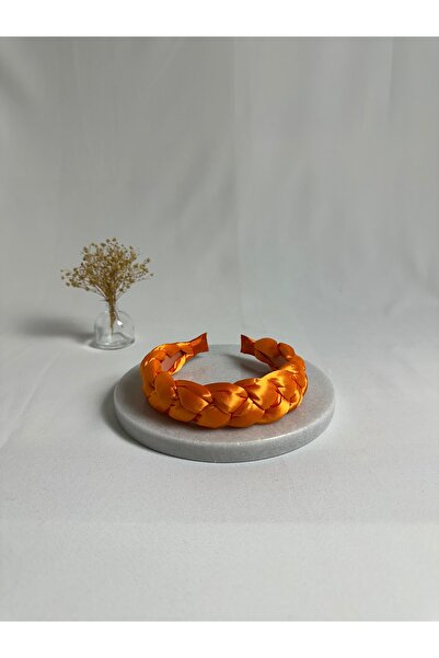 MegssStore ربطة شعر من الساتان المضفر باللون البرتقالي