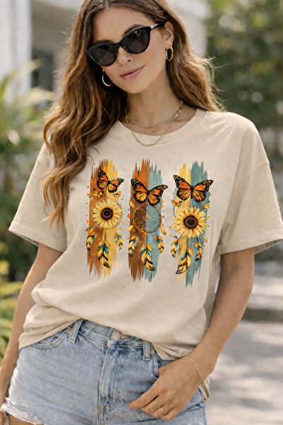 ArtYus Μπλουζάκι Bohemian Sunflower and Butterfly με τύπωμα – Unisex oversize...