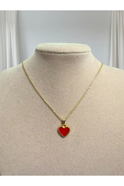 Madam Bikan Gold Color Red Enamel Heart Necklace