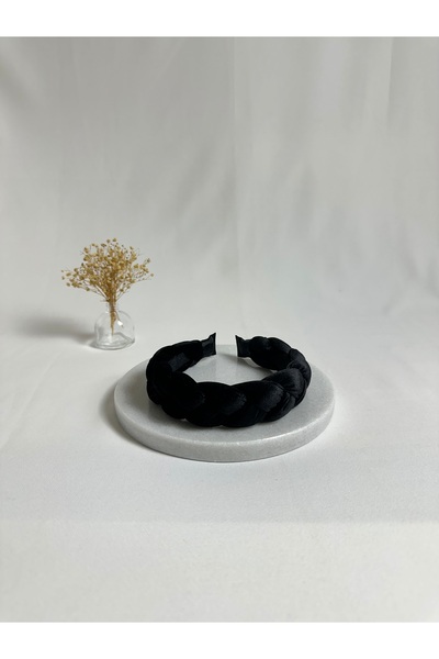 MegssStore Siyah Örgülü Kadife Taç Saç Bandı
