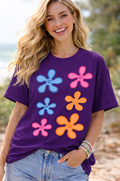 ArtYus تي شيرت ريترو فلاور مطبوع للجنسين كبير الحجم - قطن قطع من تي شيرت كاجو...