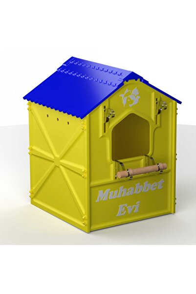 Almina Pet Plastik Kuş Yuvalığı Demonte 14. 5 x 14.5 x 20cm Sarı-Lacivert