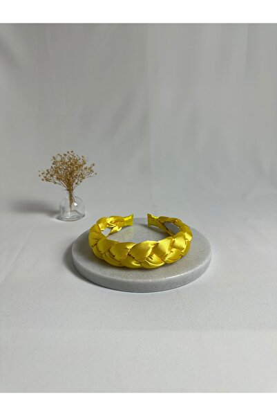 MegssStore ربطة شعر من الساتان الأصفر المضفر