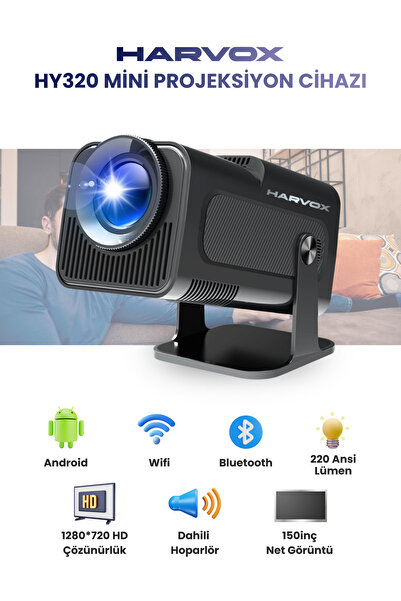 HARVOX HY320 Mini Projeksiyon Cihazı Wifi HDMI USB Destekli Taşınabilir Andro...