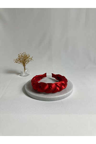 MegssStore ربطة شعر من الساتان الأحمر المضفر على شكل تاج