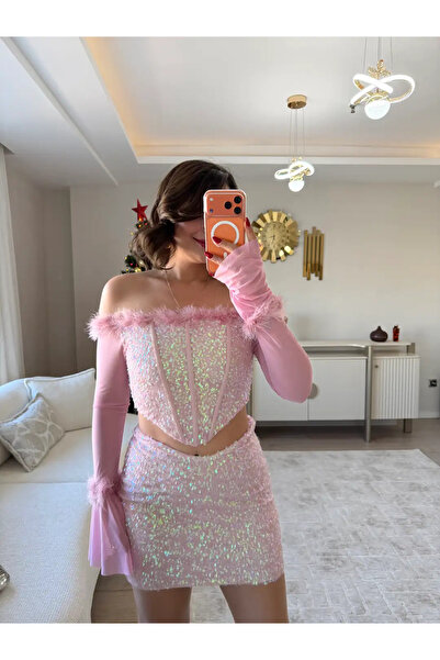 MEHTAP TURHAN Lumi Korse Detalı Pul Payet Elbise