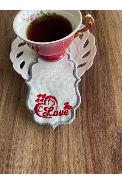 Diva Home 6-Piece Love Red Embroidered Coffee Presentation Napkin 7 X 12cm