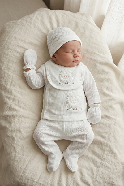 CELYSE Hastane Çıkışı 5'li Set Unisex Ajurlu İnterlok Kuzulu