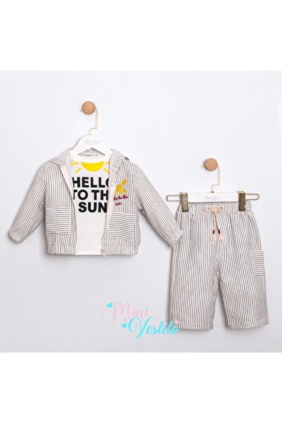 MiniVestito Hello To The Sun منقوش مخطط طقم مكون من 3 قطع مع غطاء للرأس