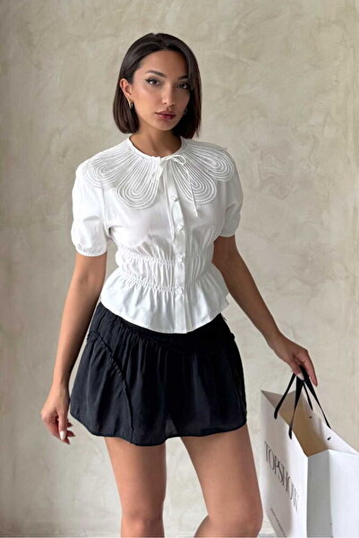 VERYMODA Yaka Detaylı Büzgülü Gömlek - Krem | Gml2842