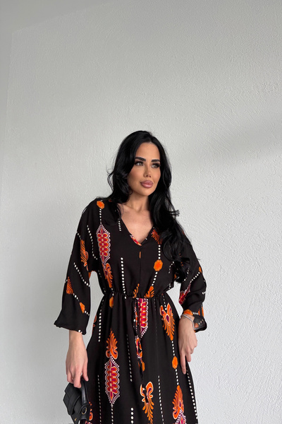 KAMACI BUTİK V-Neck Spanish Sleeve Viscose Dress