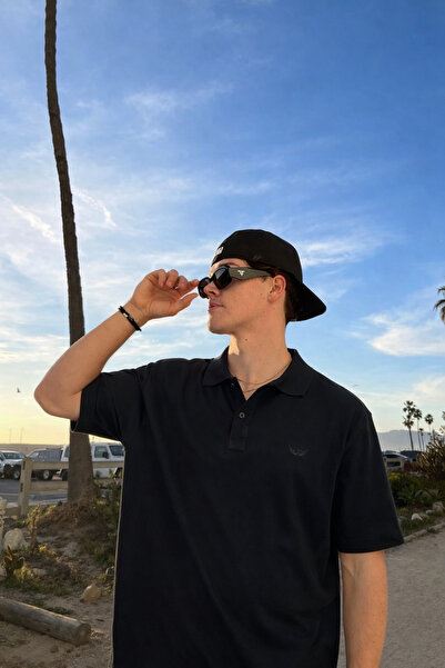 DAMGA JEANS Ανδρικό μπλουζάκι με λαιμόκοψη πόλο σε μαύρο χρώμα, μοντέρνο, Βαμ...