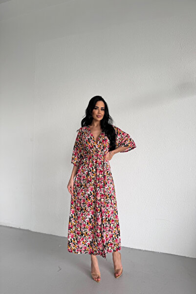 KAMACI BUTİK فستان كرواز بياقة مطاطية عند الخصر